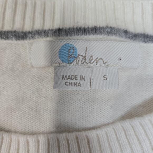 Boden Estella Sweater Womens Small Cat Person Ivory Embroidered Wool Cashmere - Picture 5 of 10